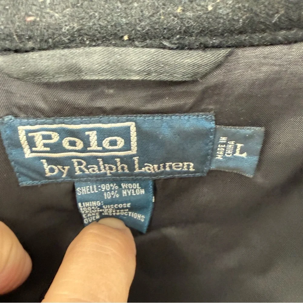 Polo Ralph Lauren Coat Mens Large Black Full Zip Lined Jacket Wool Blend